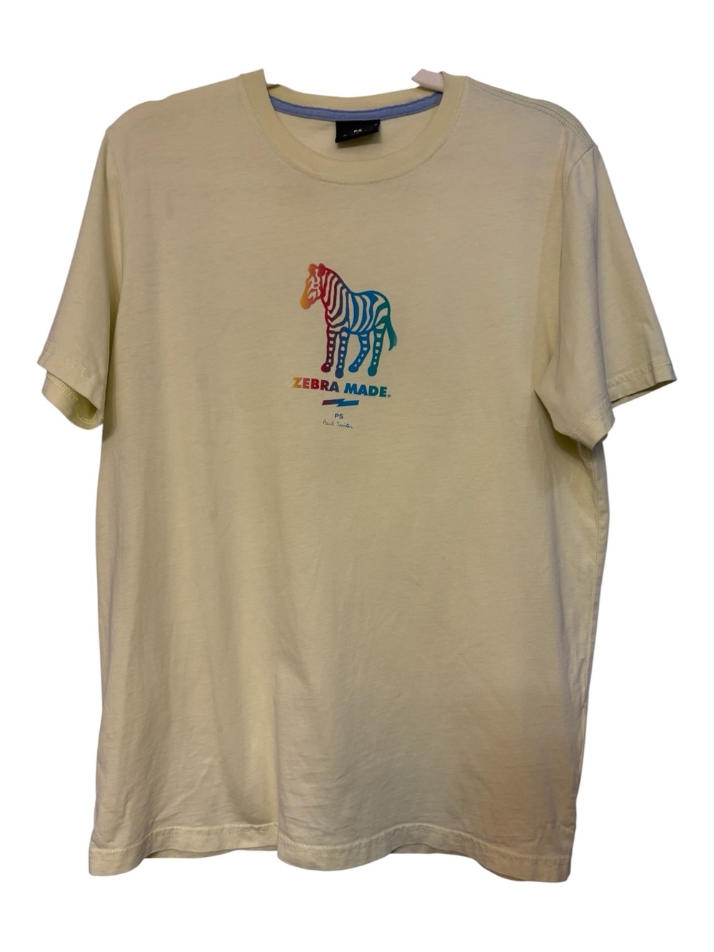 Paul Smith Zebra Made Colourful Print Organic Cotton T-Shirt Yellow Sz M Pride
